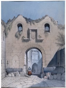 Pohled na bránu bulváru. Mont Saint Michel. Kresba Emile Sagot Musee Municipal d