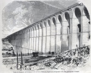Chaumont viadukt na železnici z Paříže do Mulhouse. Rytina podle skici od Ralpha v „“The Illustrous World““, 09.05.1857. Soukromá sbírka.