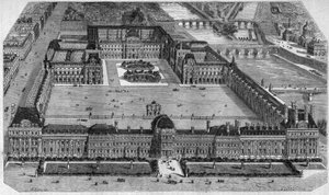 Celkový pohled na Louvre v Paříži, převzato z Tuileries Garden