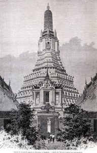Portál Velké pagody Wat-Chan, Bangkok. Kresba Thérond.