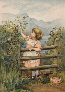 Dívka se natahuje, aby utrhla květinu (chromolit)
