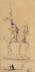 Johanka z Arku na koni, asi 1889-1899 (pero a černá tuš, vymytí tuší a bílé zvýraznění)