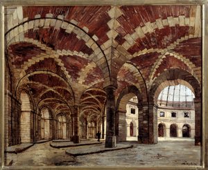 Vnitřní pohled na starou pšeničnou halu. Obraz Emmanuela Lansyera (1835-1893) od Emmanuel Lansyer