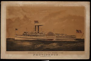 Světoznámý parník Providence B M Simmons společnosti Narragansett Steamship Co. Commander... (litografie, kolorovaná) od Endicott Endicott