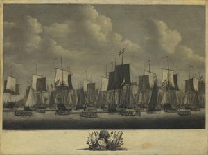Flotila opouštějící přístav Vlissingen, 1804 od Engel Hoogerheyden