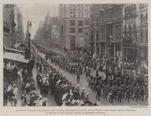 Australská vzpomínková služba pro královnu Viktorii, Imperial Guard of Honor procházející podél Collins Street, Melbourne, na cestě k Pamětní službě ve výstavních budovách od English Photographer