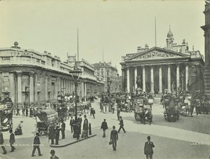 Bank of England a Royal Exchange, Threadneedle Street, City of London, 1890 od English Photographer