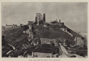Hrad Corfe, z Church Tower, Dorsetshire