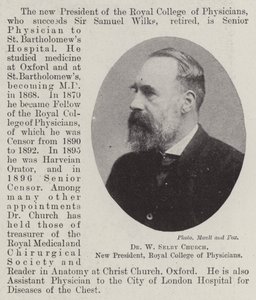 Dr W Selby Church, nový prezident, Royal College of Physicians od English Photographer