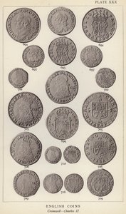 Anglické mince, Cromwell, Charles II (černobílá fotografie) od English Photographer