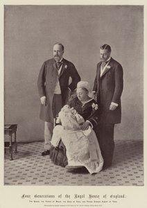 Čtyři generace královského rodu Anglie, královna, princ z Walesu, vévoda z Yorku a princ Edward Albert z Yorku