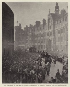 Výbuch plynu v Strand, pohřební průvod hasiče Sprague opouštějící ředitelství od English Photographer