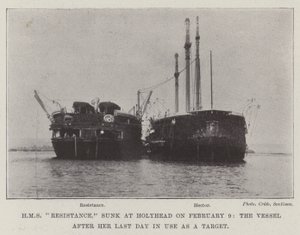 HMS Resistance, potopená u Holyhead 9. února, plavidlo po jejím posledním dni používaném jako cíl od English Photographer
