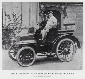 Král Edward VII s poslancem, W E Scott-Montagu, na zámku Highcliffe, Hampshire (černobílá fotografie) od English Photographer