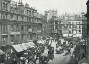 King William Street, Cannon Street End, zobrazující sochu krále Williama (černobílá fotografie) od English Photographer