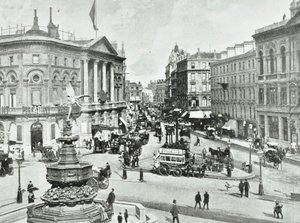 London Pavilion, Piccadilly Circus, Westminster LB: Pohled na východ, 1896 od English Photographer