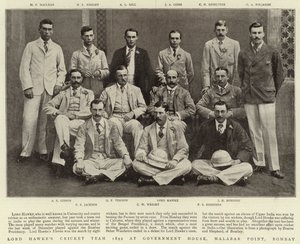Kriketový tým Lorda Hawkese 1892 ve Government House, Malabar Point, Bombay