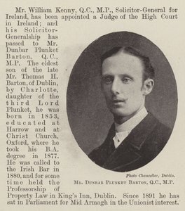 Pan Dunbar Plunket Barton, QC, MP od English Photographer