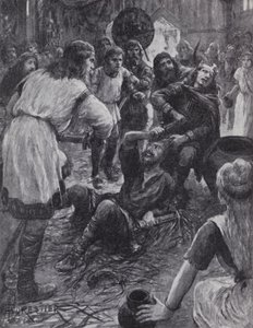 Vražda krále Edmunda I. při účasti na mši svatého Augustina v Pucklechurch, Gloucestershire, 946 (litho) od English Photographer