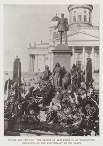Rusko a Finsko, socha Alexandra II v Helsingfors, vyzdobená k výročí jeho smrti od English Photographer