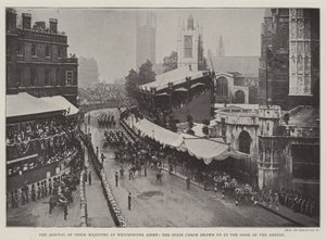 Příjezd Jejich Veličenstva do Westminsterského opatství, státní autobus sepsaný u dveří Přílohy od English Photographer
