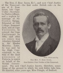Ctihodný J Rose Innes, první britský hlavní soudce Transvaalu od English Photographer