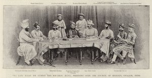 Zesnulý Rajah Sir Gunpat Rao Khudkay, KCSI, předsedající Council of Regency, Gwalior, Indie od English Photographer