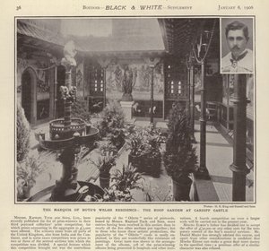 Velšská rezidence markýze Bute: Střešní zahrada na zámku Cardiff (černobílá fotografie) od English Photographer