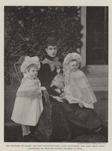 Princezna z Walesu a její vnoučata, Lady Alexandria a Lady Maud Duff, dcery princezny Louise, vévodkyně z Fife od English Photographer