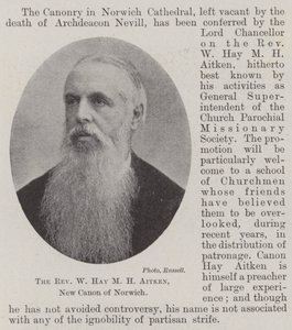 Reverend W Hay M H Aitken, nový kanovník Norwiche od English Photographer