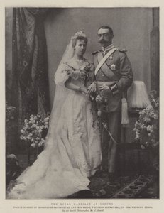 Královský sňatek v Coburgu, princ Ernest z Hohenlohe-Langenburg a jeho nevěsta, princezna Alexandra, ve svatebních šatech od English Photographer