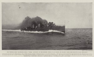 Torpédoborec torpédových člunů HMS Viper, běžící rekordní rychlostí 35,5 uzlů nebo téměř čtyřicet jedna mílí za hodinu od English Photographer