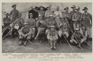 Válka, plukovník RS Baden-Powell a někteří důstojníci, kteří brání Mafeking od English Photographer
