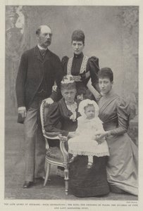 Zesnulá královna Dánska, čtyři generace, král, princezna z Walesu, vévodkyně z Fife a lady Alexandra Duff od English Photographer
