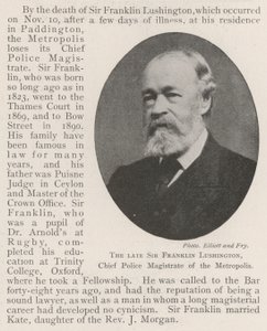 Zesnulý sir Franklin Lushington, hlavní policejní smírčí soudce metropole od English Photographer