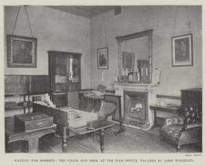 Čekání na Robertse, předsedu a stůl ve válečné kanceláři, kterou opustil lord Wolseley od English Photographer