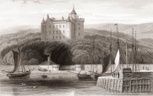 Pohled na hrad Dunrobin z 19. století, Sutherland, Skotsko. Z Churtonovy galerie portrétu a krajiny, publikované 1836. od English School