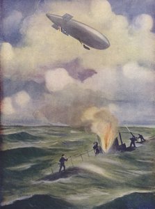 Britská námořní vzducholoď bombardující ponorku od English School