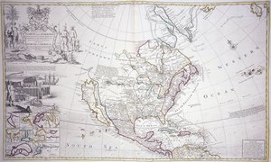 Dvoustránková mapa Severní Ameriky, c.1708-20 od English School