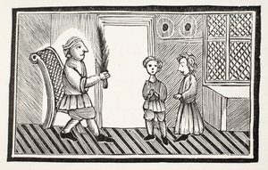 Otec a jeho synové, ilustrace z Chap-books of the Eighteenth Century od Johna Ashtona, pub. 1882 od English School