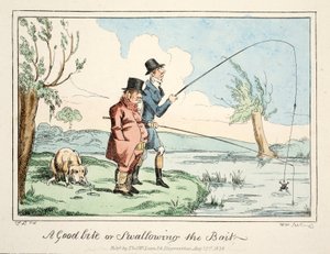 Dobré sousto nebo spolknutí návnady, hospoda. 1835 (ručně kolorovaná rytina) od English School