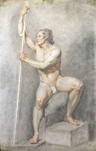 Mužský akt drží hůl, cca 1770 (barevné křídy na papíře)