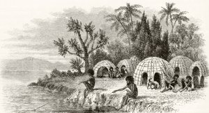 A Native Encampment v Queenslandu, kolem roku 1880, z 