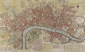 Nový a přesný plán měst Londýna a Westminsteru a čtvrti Southwark, 1725 od English School