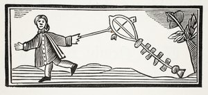 Papírový drak, který vznáší vznešený vzduch, ilustrace z Chap-books of the Eighteenth Century od Johna Ashtona, hospoda. 1882 od English School