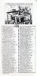 "A Prognostication upon W. Laud, late Bishop of Canterbury, written in 1641, which accordingly is come to true", traktát z občanské války vydaný v roce 1645. od English School
