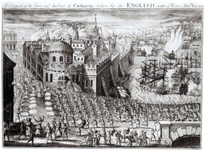 Pohled na město a přístav Carthagena, pořízený Angličany pod vedením statečného admirála Vernona, 1741 od English School