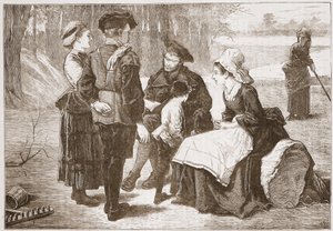Protestantský dělník z Meaux, který čte Písmo svým přátelům, ilustrace z Historie protestantismu od Jamese Aitkena Wylie (1808-1890), hospoda. 1878 od English School