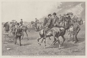 Skica na Newmarket Heath v červenci, princ z Walesu má krátkou dovolenou (rytina) od English School