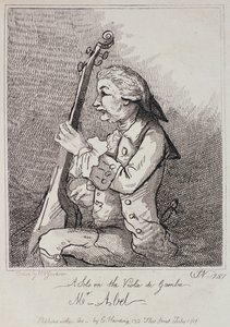 Sólo na violu da Gamba, Carl Friedrich Abel (1723-87) vyrytý William Nelson Gardiner (1766-1814) 1787 od English School